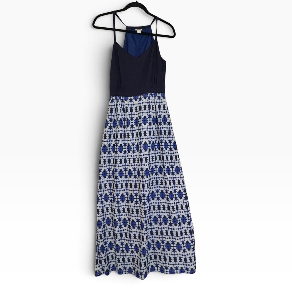 J.Crew Navy Blue Ikat Print Sleeveless Racerback Maxi Dress Size 2